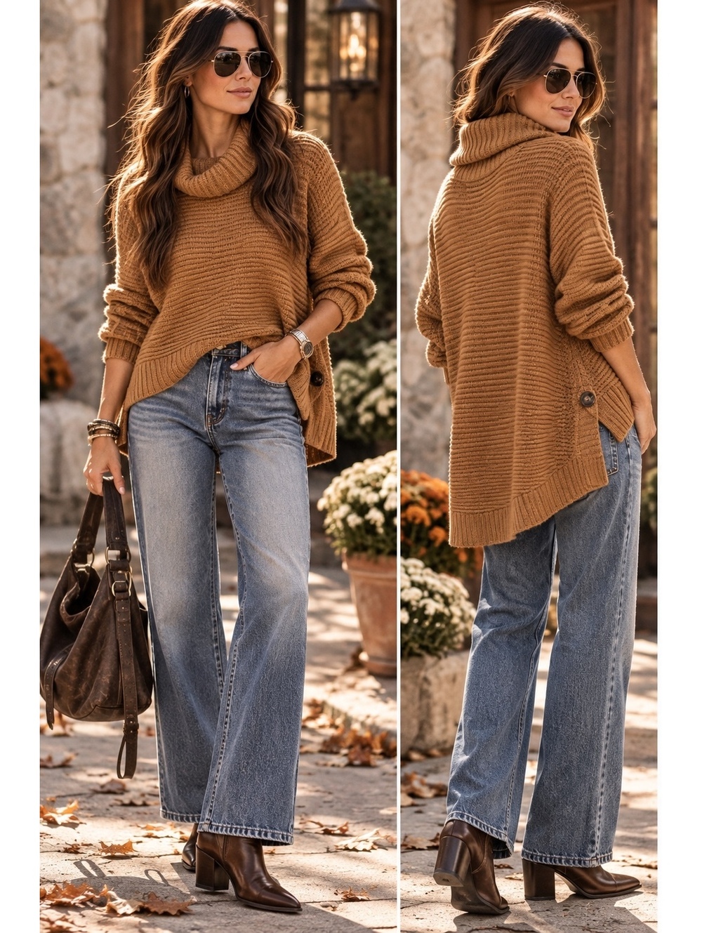 Rachel Ashwell Camel Cotton Blend Cowl Neck Chunky Knit Sweater US M